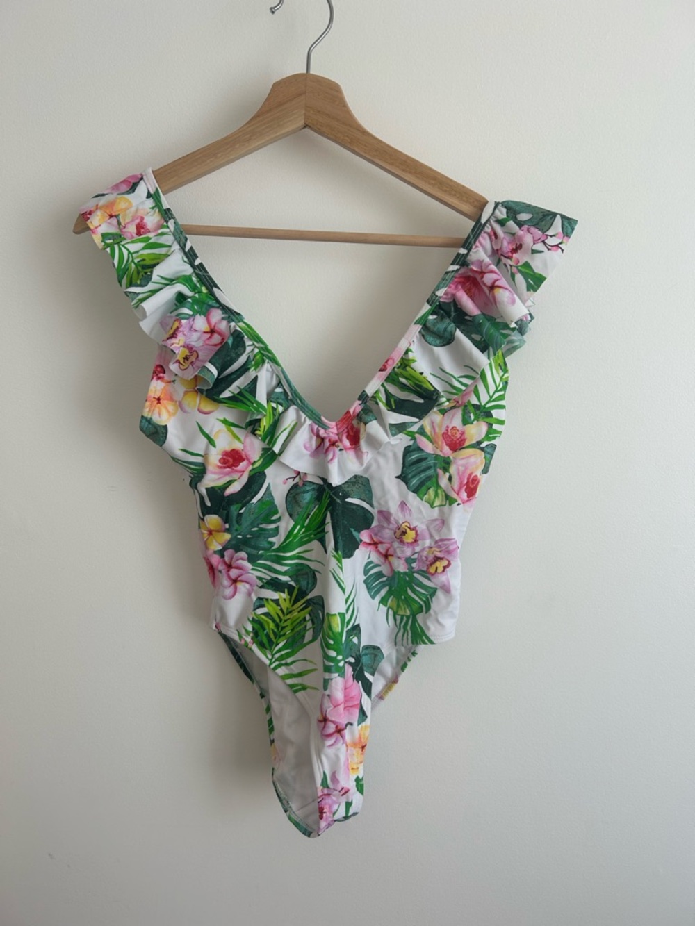 Tropical Floral One-Piece Swimsuit - White & Green